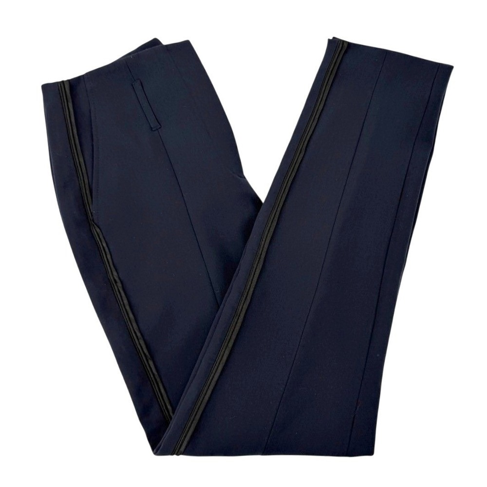ME+EM Womens Size 8 Tapered Trousers Navy Blue High Rise Side Stripe Dress Pants